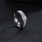 Titanium Steel White Inlay Ring, minimalist band view 4