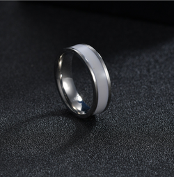 Titanium Steel White Inlay Ring, minimalist band view 4
