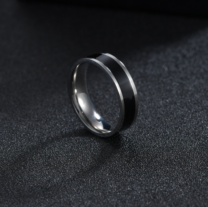 Titanium Steel White Inlay Ring, minimalist band view 2