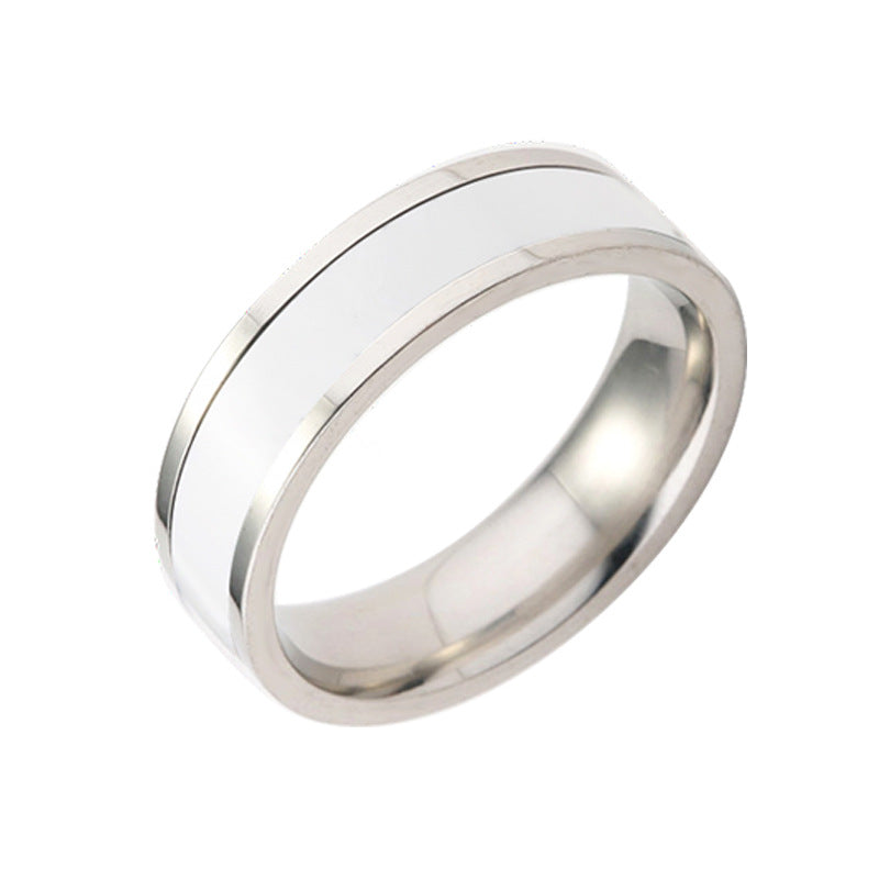 Titanium Steel White Inlay Ring, minimalist band