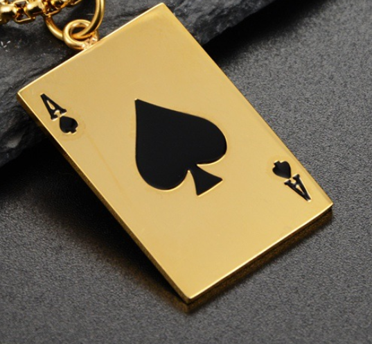 Ace of Spades Pendant Necklace, silver-tone with black spade view 2