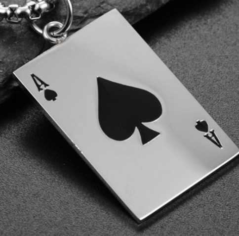 Ace of Spades Pendant Necklace, silver-tone with black spade view 4