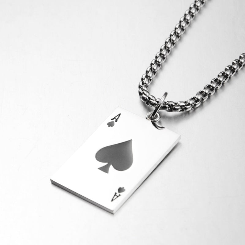 Ace of Spades Pendant Necklace, silver-tone with black spade view 3