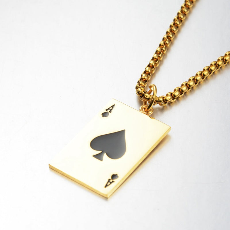 Ace of Spades Pendant Necklace, silver-tone with black spade view 5