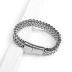 Stainless Steel Twin Wheat Chain Bracelet - silver-tone, magnetic clasp
