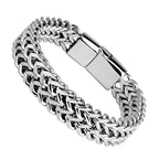 Stainless Steel Twin Wheat Chain Bracelet - silver-tone, magnetic clasp view 3