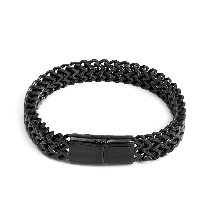 Stainless Steel Twin Wheat Chain Bracelet - silver-tone, magnetic clasp view 4