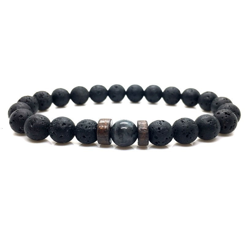 The Black Bead Bracelet with Lapis or Grey Stone, view 4