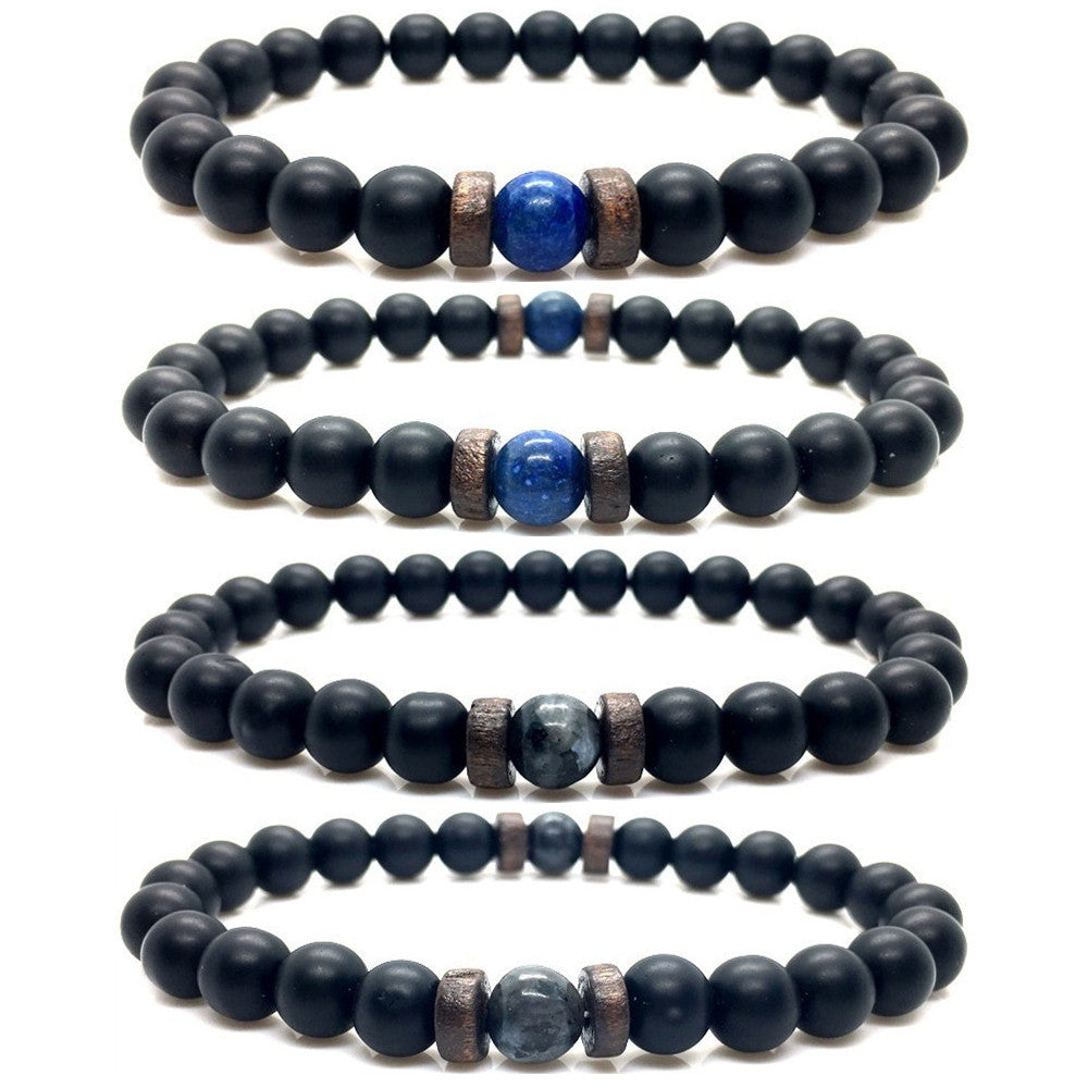The Black Bead Bracelet with Lapis or Grey Stone, view 3
