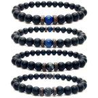 The Black Bead Bracelet with Lapis or Grey Stone, view 3