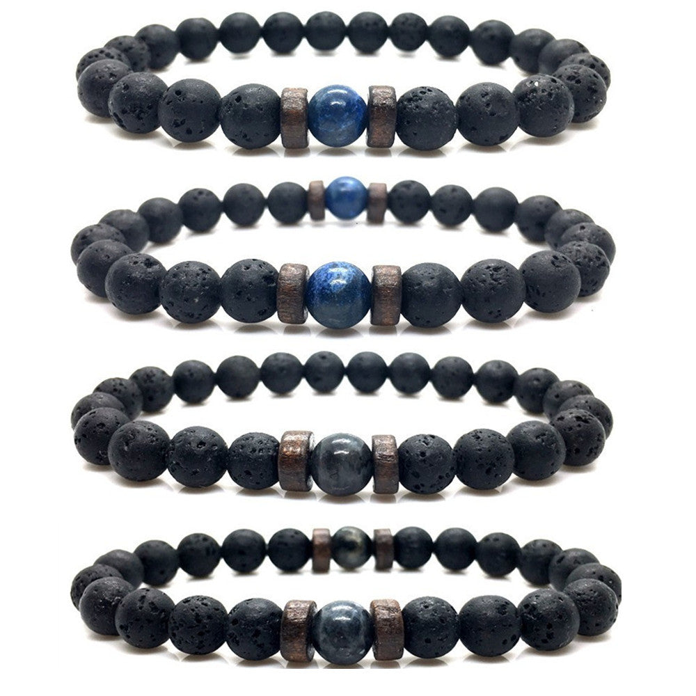 The Black Bead Bracelet with Lapis or Grey Stone, view 2