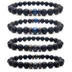 The Black Bead Bracelet with Lapis or Grey Stone, view 2