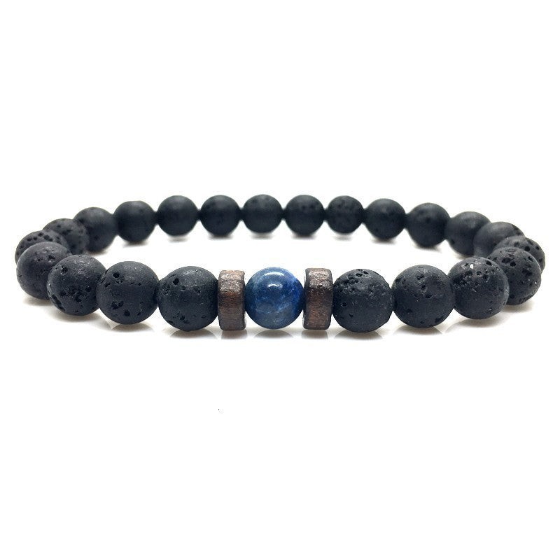 The Black Bead Bracelet with Lapis or Grey Stone, view 9