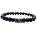 The Black Bead Bracelet with Lapis or Grey Stone, view 5