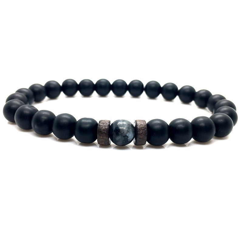 The Black Bead Bracelet with Lapis or Grey Stone, view 5