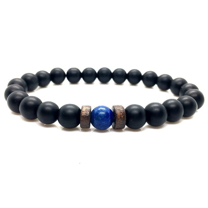The Black Bead Bracelet with Lapis or Grey Stone, view 7