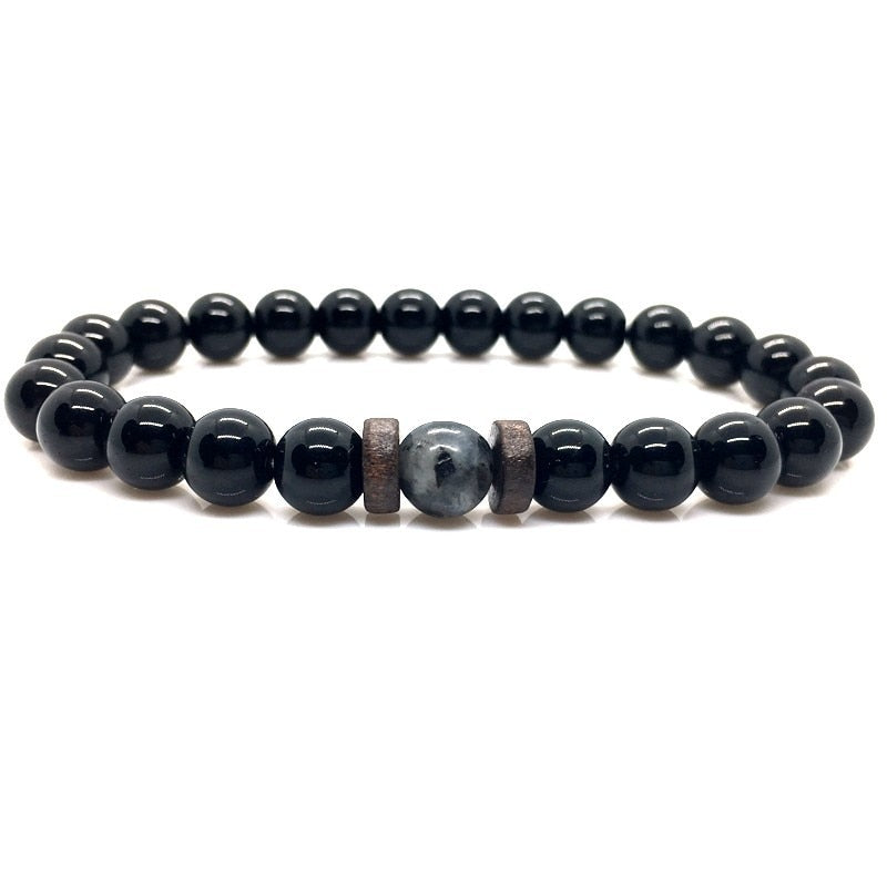 The Black Bead Bracelet with Lapis or Grey Stone, view 6