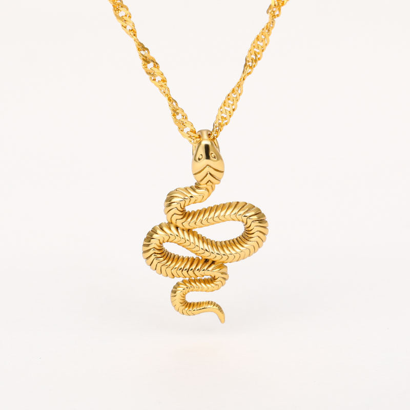 Stainless Steel Snake Pendant Necklace gold-tone finish