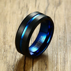 8mm Black Tungsten Carbide Blue Groove Ring, brushed finish, blue interior