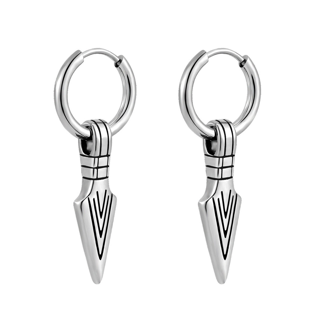 Stainless Steel Arrow Dangle Hoop Earrings, silver finish