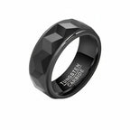 8mm Black Faceted Tungsten Carbide Ring - geometric, durable, black view 5