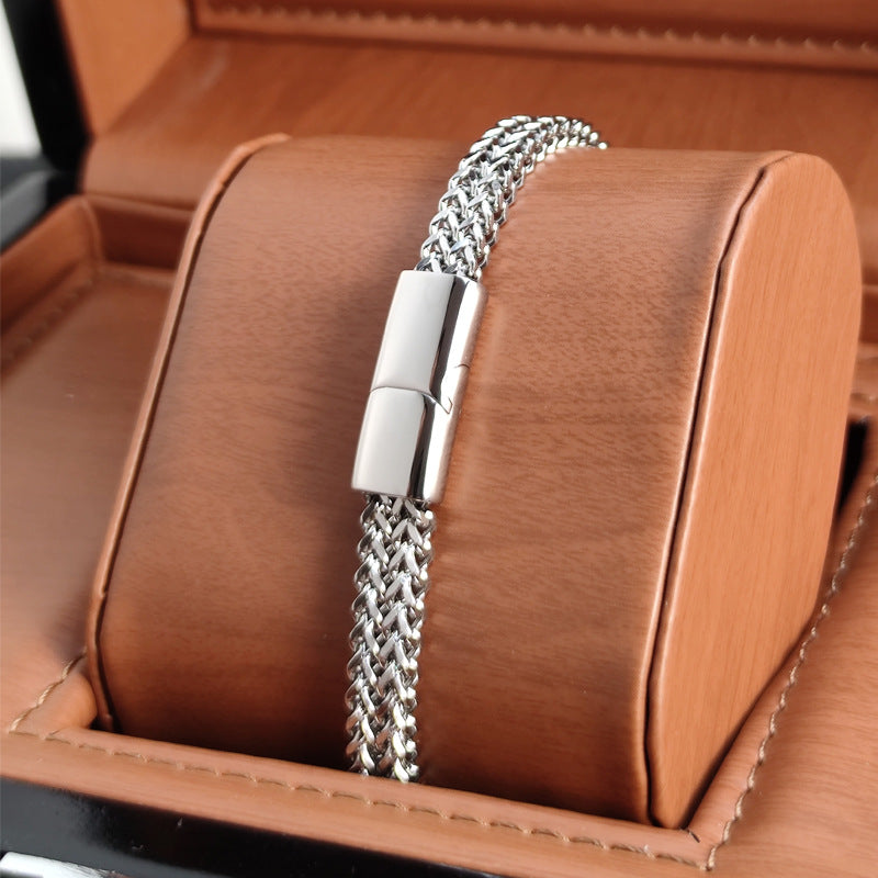 Wheat Chain Magnetic Bracelet - Silver-Tone Finish