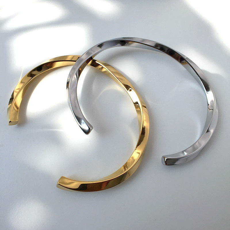 Mobius Titanium Steel Open Bracelet in silver-tone view 4