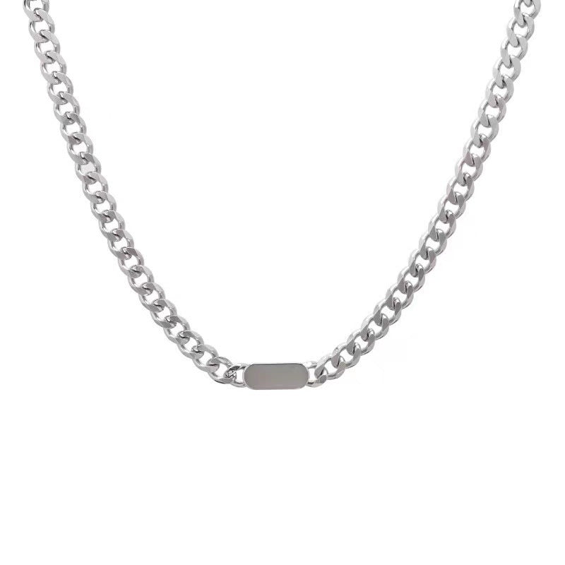 Titanium Steel Cuban Bar Link Necklace, close up on white background