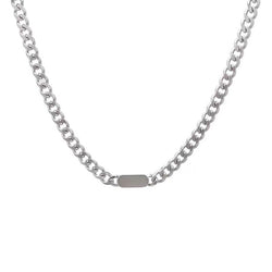 Titanium Steel Cuban Bar Link Necklace, close up on white background