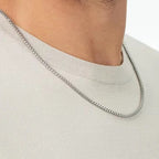 Minimalist Stainless Steel Box Chain on neck