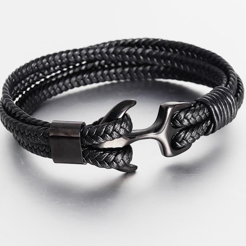 Braided Leather Anchor Bracelet with silver-tone clasp view 6