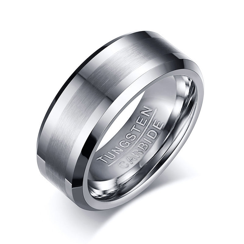 8mm Tungsten Carbide Matte Band Ring with matte center and polished edges