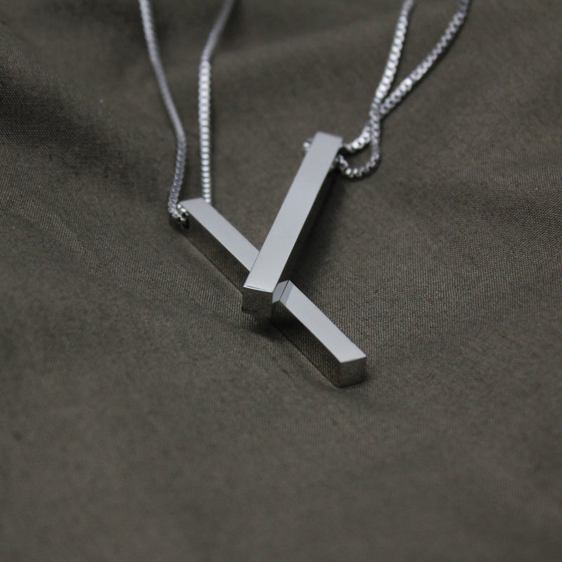 Titanium Steel Rectangular Bar Pendant on hand view 5