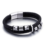 14mm Braided Leather Magnetic Bracelet with Silver hardware