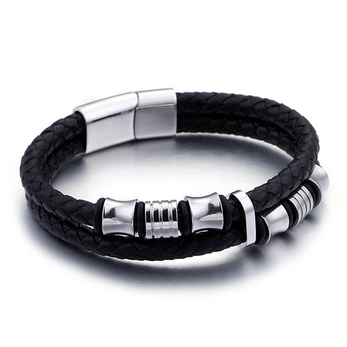 14mm Braided Leather Magnetic Bracelet with Silver hardware