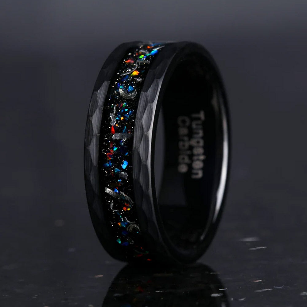 Black Tungsten Carbide Opal Inlay Ring front view view 6