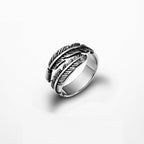 Dual Feather Stainless Steel Ring, feather design, men's ring view 4