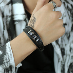 Multi-Strand Leather Knotwork Bracelet with silver-tone metal details and magnetic clasp view 4