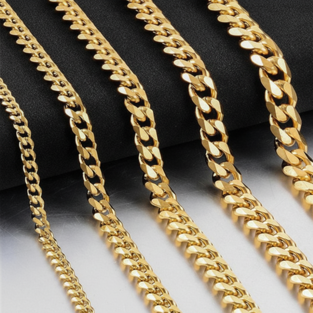 3-9mm Stainless Steel Curb Link Chain in silver, gold, and black finishes view 8