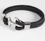Braided Leather Anchor Bracelet with silver-tone clasp view 2