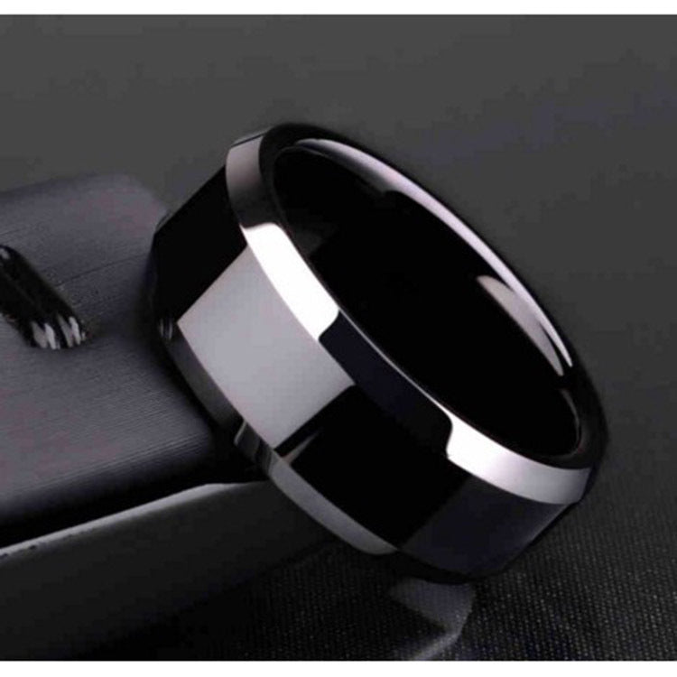Brushed Beveled Edge Stainless Steel Band - gold, silver, black rings view 5