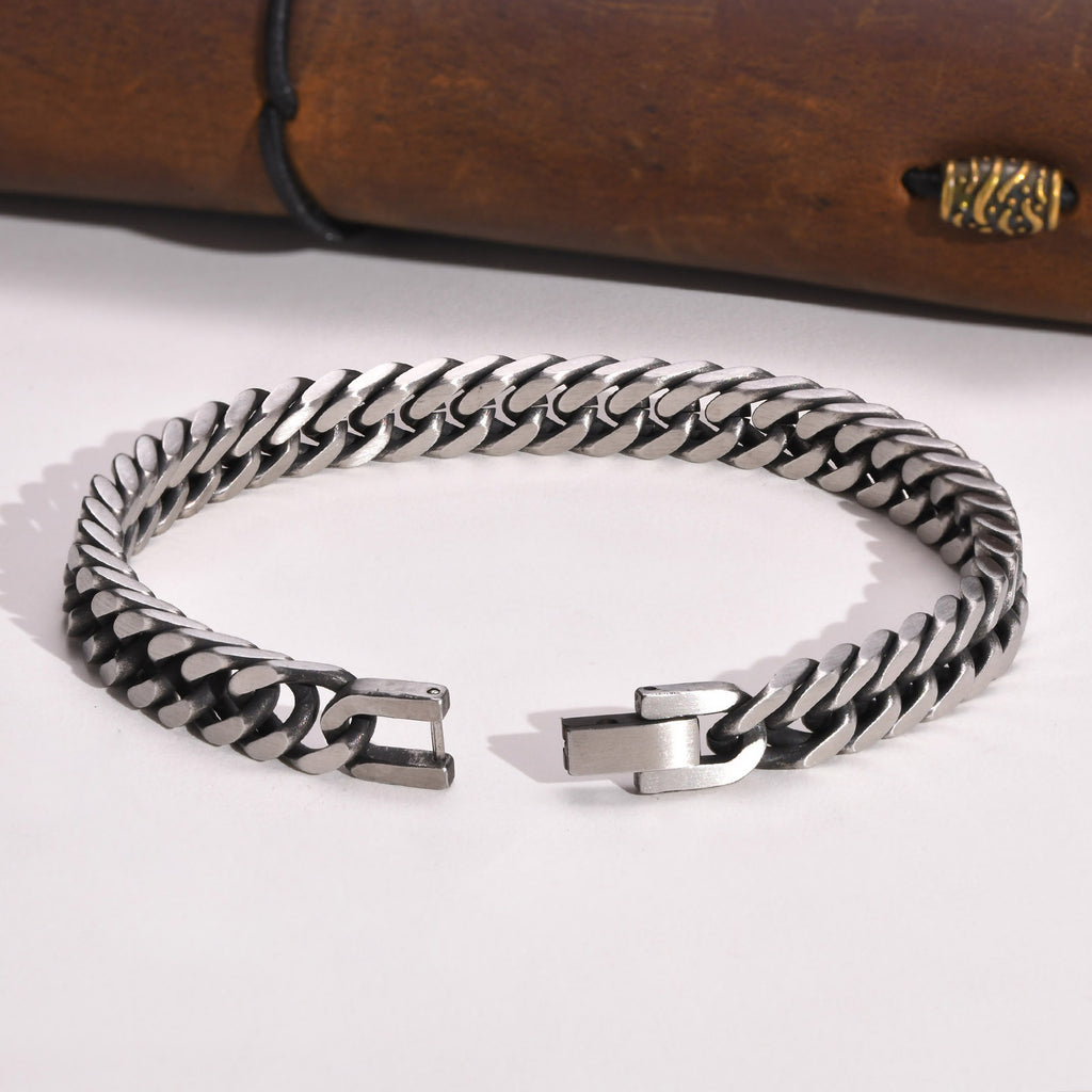 The Antiqued Cuban Bracelet in Stainless Steel, view 6