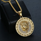 316L Stainless Steel Iced Lion Head Pendant Necklace gold-tone view 2