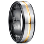 Black Tungsten Carbide Gold Inlay Ring on a white background
