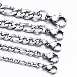 304 Stainless Steel Figaro Link Chain silver-tone lobster clasp view 4