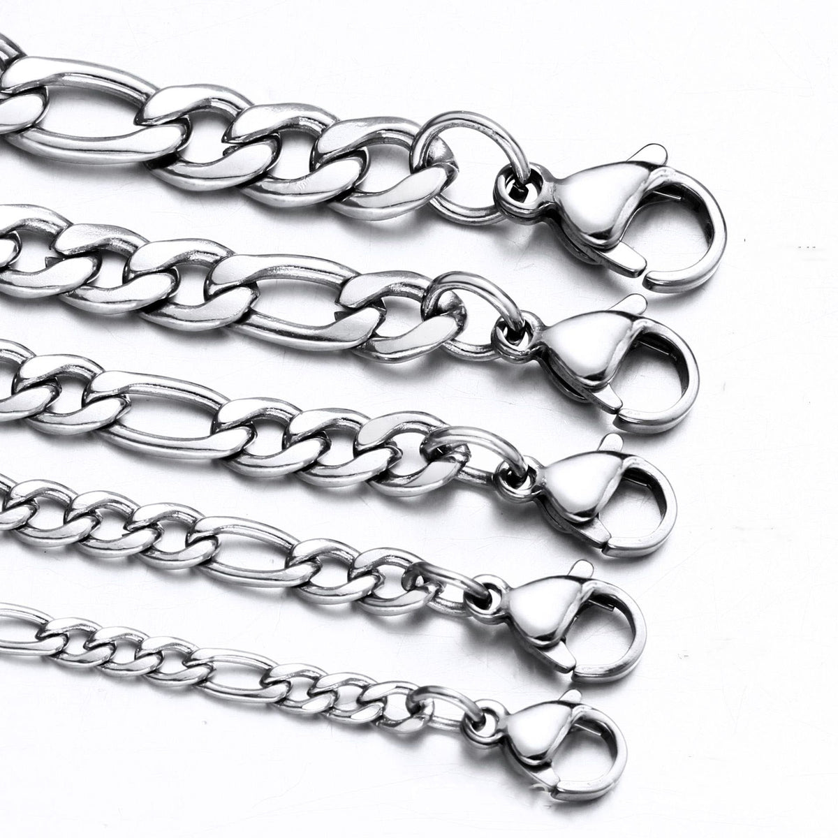 304 Stainless Steel Figaro Link Chain silver-tone lobster clasp view 4