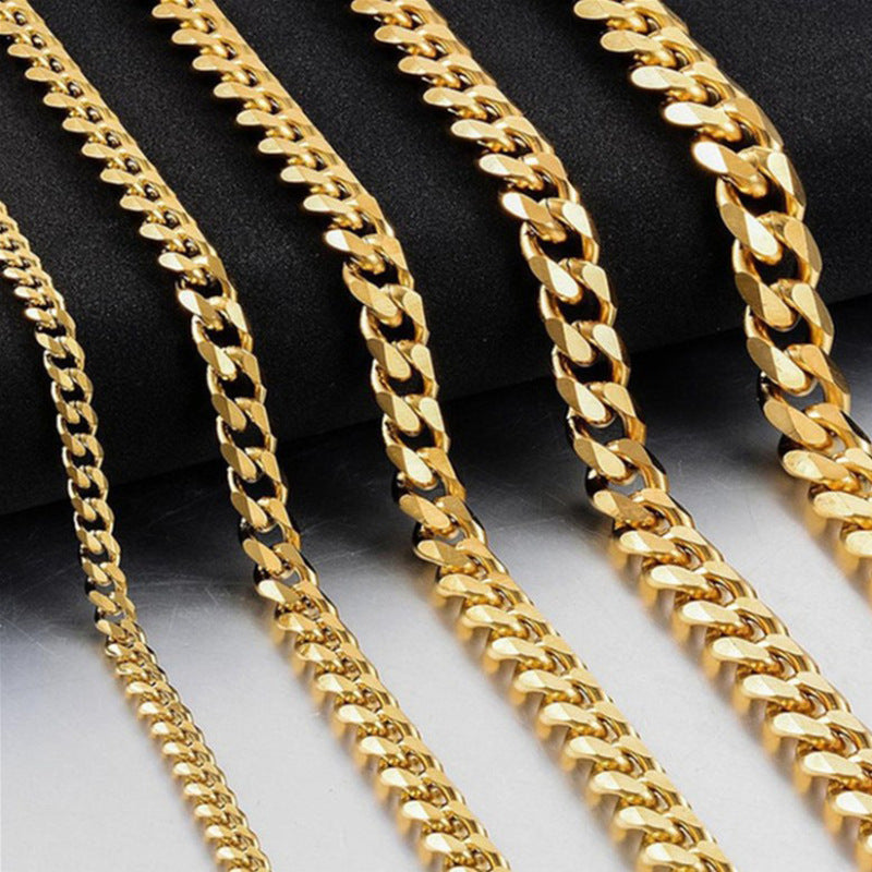 3-9mm Stainless Steel Curb Link Chain in silver, gold, and black finishes view 2