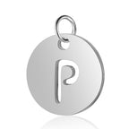 Stainless Steel Initial Disc Pendant, silver, hollow letter Z view 2