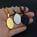 Saint Michael Oval Pendant Necklace in gold-tone, silver-tone, and black finishes view 2