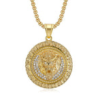 316L Stainless Steel Iced Lion Head Pendant Necklace gold-tone